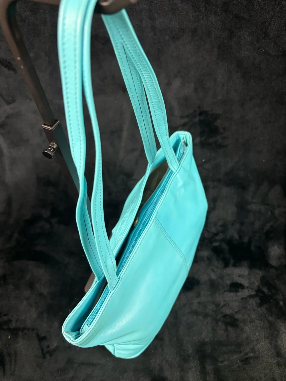 Vintage Toni Genuine Leather Turquoise Shoulder Tote Bag Y2K Aqua